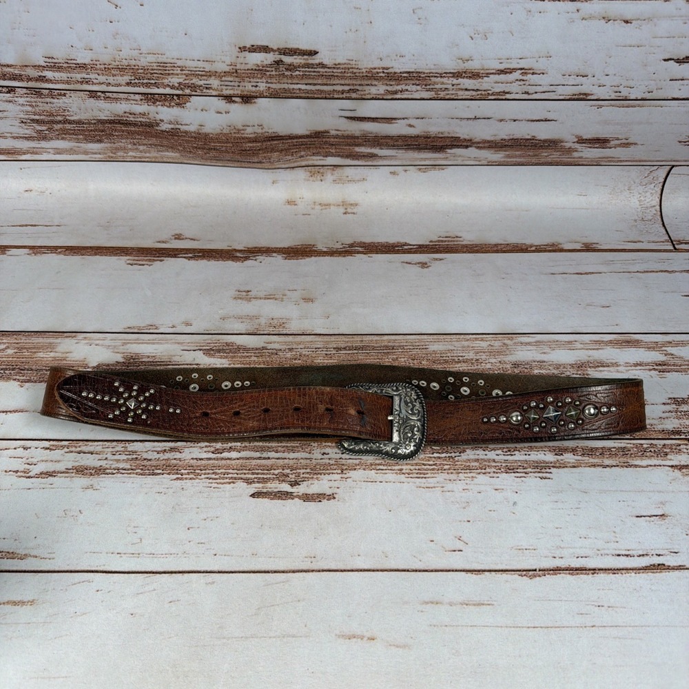 Ariat Womens Brown Leather Western Belt XL 2007 Limited Edition Buckle Studded